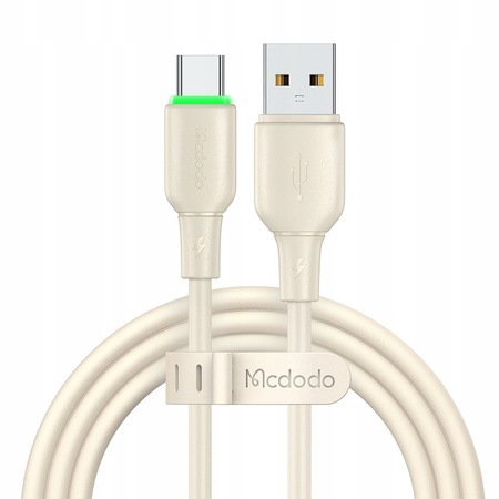 MCDODO KABEL USB-C SZYBKIE ŁADOWANIE DO SAMSUNG XIAOMI TYP C 6A 100W 1M LED BEŻOWY