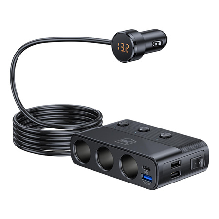3mk Car Power Splitter 120W PD QC PPS USB 3A1C3Socket Black