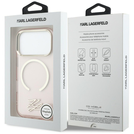 Etui Karl Lagerfeld IML KL Script Logo MagSafe do iPhone 17 Pro Max różowy