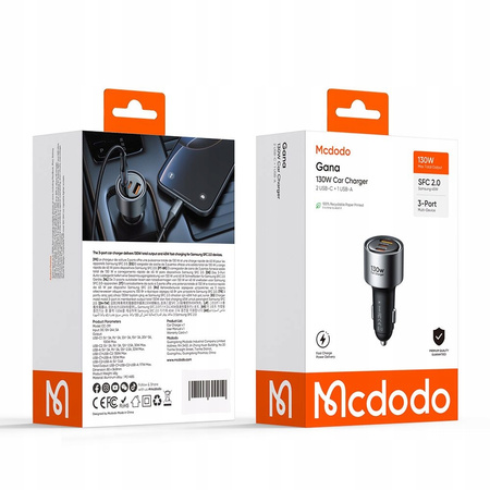 MCDODO SZYBKA ŁADOWARKA SAMOCHODOWA DO TELEFONU LAPTOPA 2X USB-C USB-A 130W