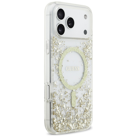 Etui Guess Resin Bottom Glitter MagSafe  do iPhone 17 Pro Max złoty