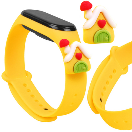 Strap Xmas opaska do Xiaomi Mi Band 4 / Mi Band 3 świąteczny silikonowy pasek bransoletka żółty (domek)