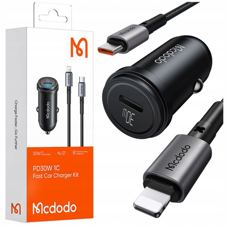 MCDODO SZYBKA ŁADOWARKA SAMOCHODOWA DO TELEFONU USB-C LED + KABEL LIGHTNING