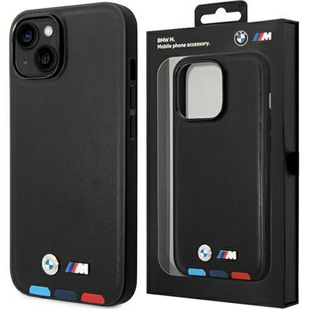 Etui BMW Leather Stamp Tricolor do iPhone 15 Plus - czarne