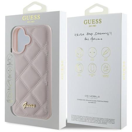 GUESS ETUI POKROWIEC DO IPHONE 16 6.1 HARDCASE LOGO QUILED METALOWE