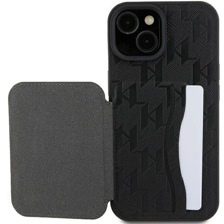 Etui Karl Lagerfeld Saffiano Cardslots and Stand Monogram Choupette do iPhone 15 - czarne