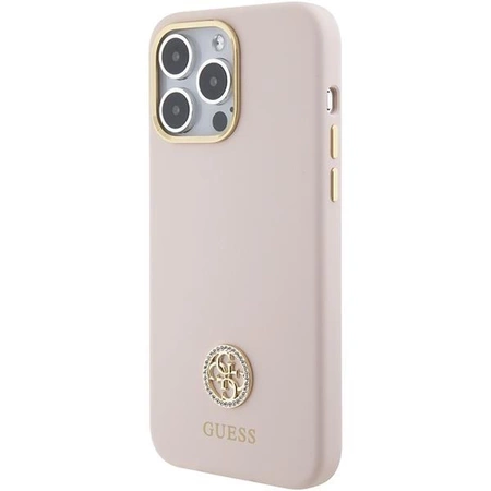 Etui Guess Silicone Logo Strass 4G do iPhone 15 Pro Max - różowe