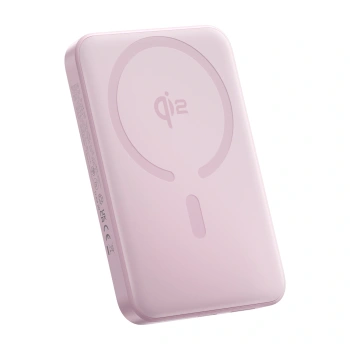 Powerbank Baseus EnerFill FM12 Qi2 10000mAh 22.5W kompatybilny z MagSafe z białym kablem Baseus Simple USB-C 20V/3A 0,30m - różowy