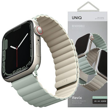 UNIQ pasek Revix Apple Watch Series 4/5/6/7/8/SE/SE2/Ultra 42/44/45mm. Reversible Magnetic szałwia-beżowy/sage-beige