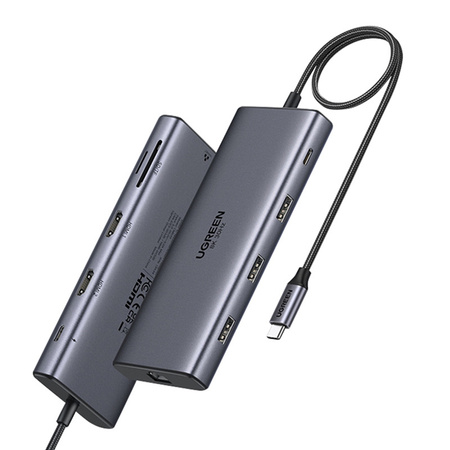 Hub USB-C Ugreen CM639, 2x HDMI, 3x USB, USB-C, SD/TF, RJ45, PD 100W, 8K