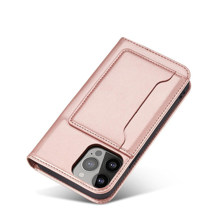 Magnet Card Case etui do iPhone 13 Pro Max pokrowiec portfel na karty kartę podstawka różowy