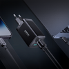Joyroom szybka ładowarka GaN 65W USB, 2x USB C czarna + kabel USB C - USB C 100W 1.2m (TCG01)