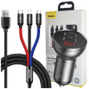 Baseus ładowarka samochodowa 2x USB 4,8A 24W z LCD + kabel 3w1 USB - USB Typ C / micro USB / Lightning 1,2m czarny (TZCCBX-0G)