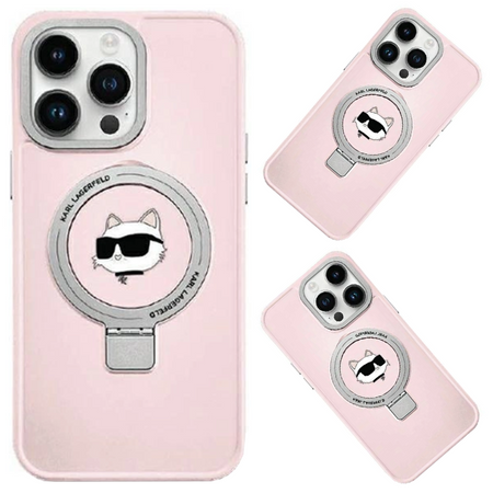 Etui Karl Lagerfeld Ring Stand Choupette Head MagSafe do iPhone 15 - różowe