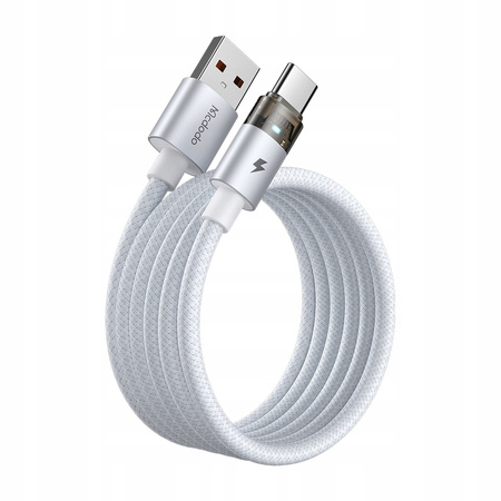 MCDODO KABEL USB-A USB-C SZYBKIE ŁADOWANIE USB TYP C 6A 100W 1M LED BIAŁY