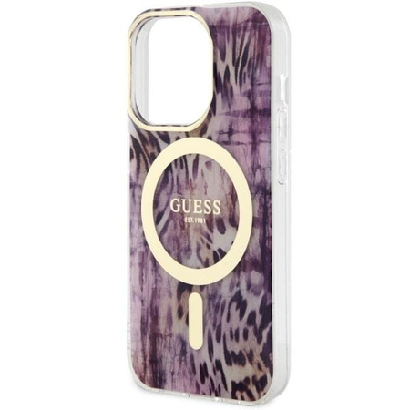 Etui Guess GUHMP14XHLEOPWP na iPhone 14 Pro Max 6.7" - różowe Leopard MagSafe