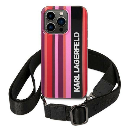 Etui Karl Lagerfeld KLHCP14XSTSTP na iPhone 14 Pro Max hardcase - różowe Color Stripes Strap