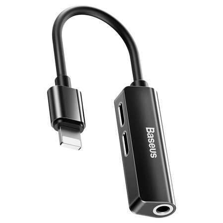 Baseus Audio Converter L52 adapter przejściówka z Lightning na 2x Lightning + mini jack 3.5mm czarny (CALL52-01)