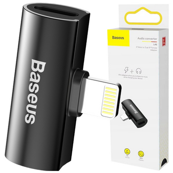 Baseus Audio Converter L46 adapter przejściówka ze złącza Lightning na 2x port Lightning czarny (CAL46-01)