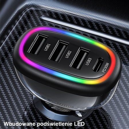 USAMS ŁADOWARKA SAMOCHODOWA 48W 1XUSB-C 3XUSB-A DO SMARTFONÓW FAST CHARGING