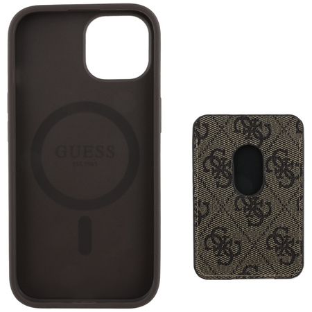 Etui Guess 4G Stripes z portfelem Magsafe do iPhone 15 brązowy