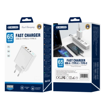 JELLICO ładowarka sieciowa EU20 GaN PD 65W 2xUSB-C + 1xUSB QC3.0 Biały