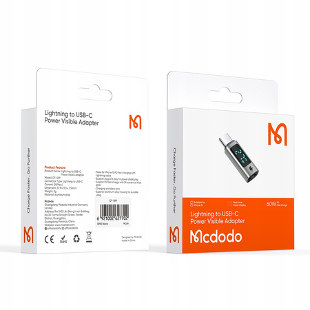 MCDODO ADAPTER PRZEJŚCIÓWKA USB-C USB TYP C DO LIGHTNING IPHONE 60W MIERNIK