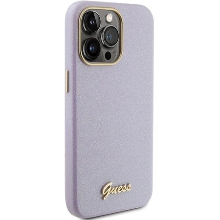 Etui Guess Glitter Glossy Script do iPhone 15 Pro Max - liliowe