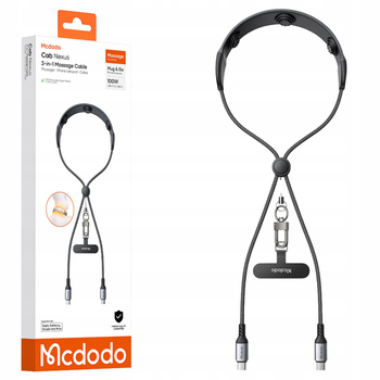 MCDODO 3W1 KABEL USB-C SMYCZ DO TELEFONU NA SZYJE MASAŻER KARKU 100W
