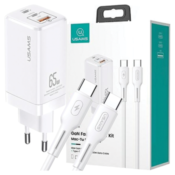USAMS ŁADOWARKA SIECIOWA 2XUSB-C USB GAŃ 65W DO TELEFONÓW APPLE IPHONE PD