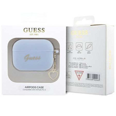Etui Guess GUAP2LSCHSB na AirPods Pro 2 cover - niebieskie Silicone Charm Heart Collection
