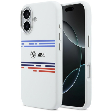 Etui BMW M Silicon Horizontal Line MagSafe do iPhone 17 biały