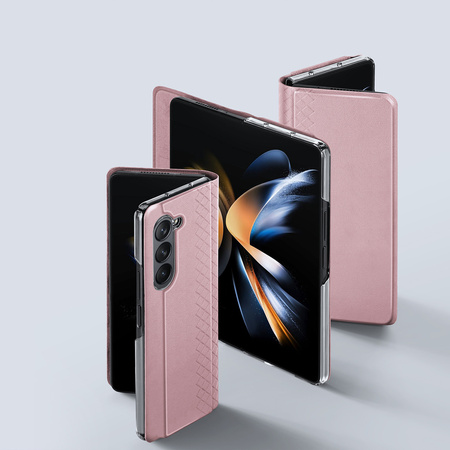 Skórzane etui z klapką i portfelem do Samsung Galaxy Z Fold5 5G Dux Ducis Bril - różowe