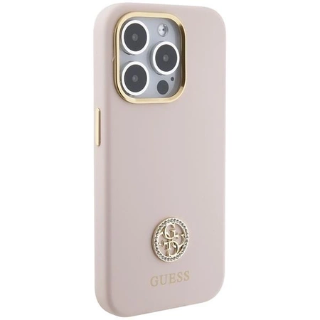 Etui Guess Silicone Logo Strass 4G na iPhone 15 Pro - jasnoróżowe