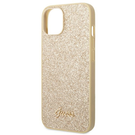 GUESS POKROWIEC HARDCASE DO IPHONE 14 15 13 6.1 ZŁOTY GLITTER SCRIPT