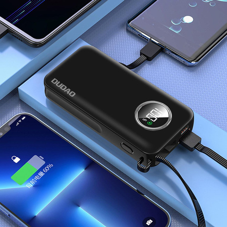 Dudao powerbank 10000mAh USB-A / USB-C 22.5W z wbudowanym kablem Lightning oraz USB-C biały (K15sW)