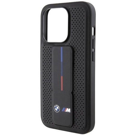 Etui BMW Grip Stand Smooth & Perforated na iPhone 15 Pro Max - czarne