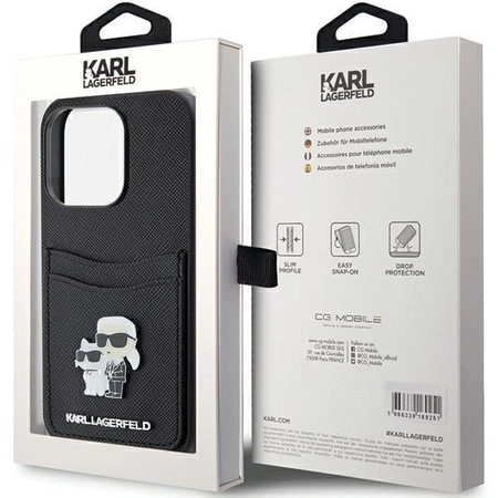 Etui Karl Lagerfeld Saffiano Cardslot Karl&Choupette Metal Pin do iPhone 15 Pro - czarne