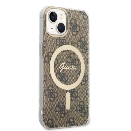 Guess zestaw ładowarka MagSafe + etui do iPhone 14 Plus 6,7" brązowe 4G Print (GUBPP14MH4EACSW)