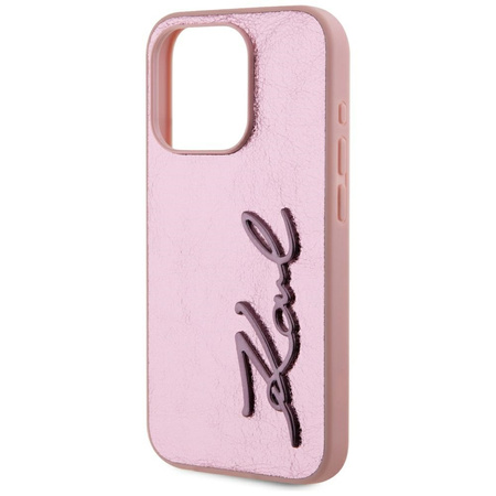 KARL LAGERFELD ETUI WRINKLED METAL SIGNATURE DO IPHONE 15 PRO ZŁOTE Z LOGO