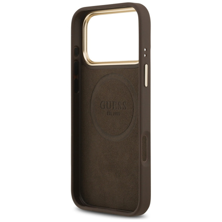 Etui Guess 4G Logo Plate MagSafe do iPhone 17 Pro Max brązowy