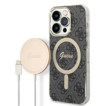 Guess zestaw ładowarka MagSafe + etui do iPhone 14 Pro 6,1" czarne 4G Print(GUBPP14LH4EACSK)