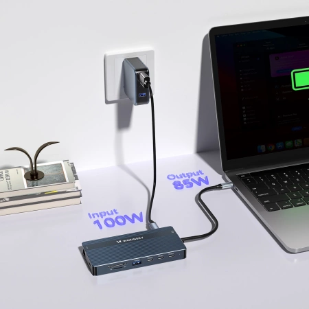 WOZINSKY HUB USB-C 14 W 1 DO KOMPUTERA 3 MONITORY ALUMINIOWY Z KABLEM 15