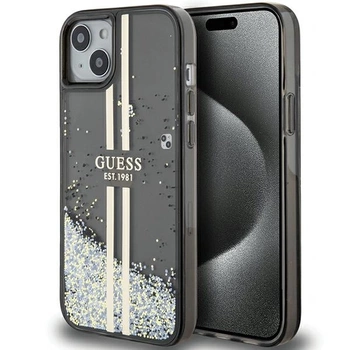 Etui Guess Liquid Glitter Gold Stripes na iPhone 15 / 14 / 13 - czarne