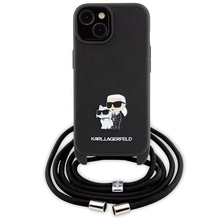 Etui Karl Lagerfeld Crossbody Saffiano Metal Pin Karl & Choupette na iPhone 15 - czarne