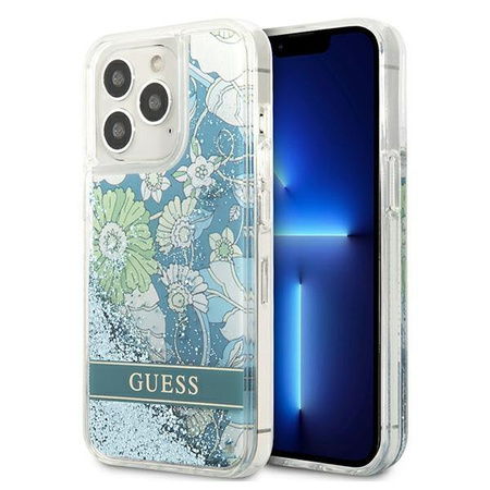 Guess GUHCP13XLFLSN iPhone 13 Pro Max 6,7" zielony/green hardcase Flower Liquid Glitter