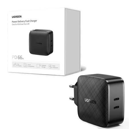 Ugreen ładowarka sieciowa 2x USB Typ C 66W Power Delivery 3.0 Quick Charge 4.0+ czarny (CD216)