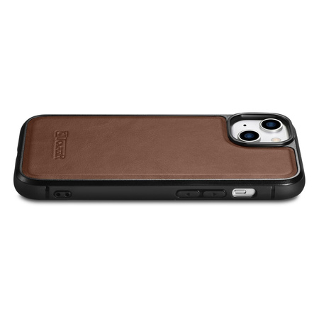 iCarer Leather Oil Wax etui pokryte naturalną skórą do iPhone 14 Plus (kompatybilne z MagSafe) brązowy (WMI14220719-BN)