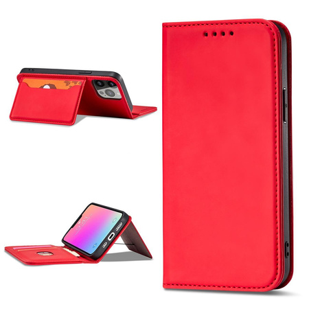 Magnet Card Case etui do iPhone 13 Pro pokrowiec portfel na karty kartę podstawka czerwony