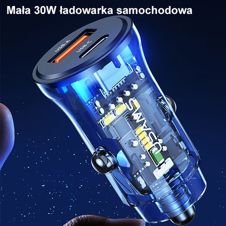 USAMS ŁADOWARKA SAMOCHODOWA 30W 1XUSB 1XUSB-C DO IPHONE 11 SZYBKA ŁADOWARKA